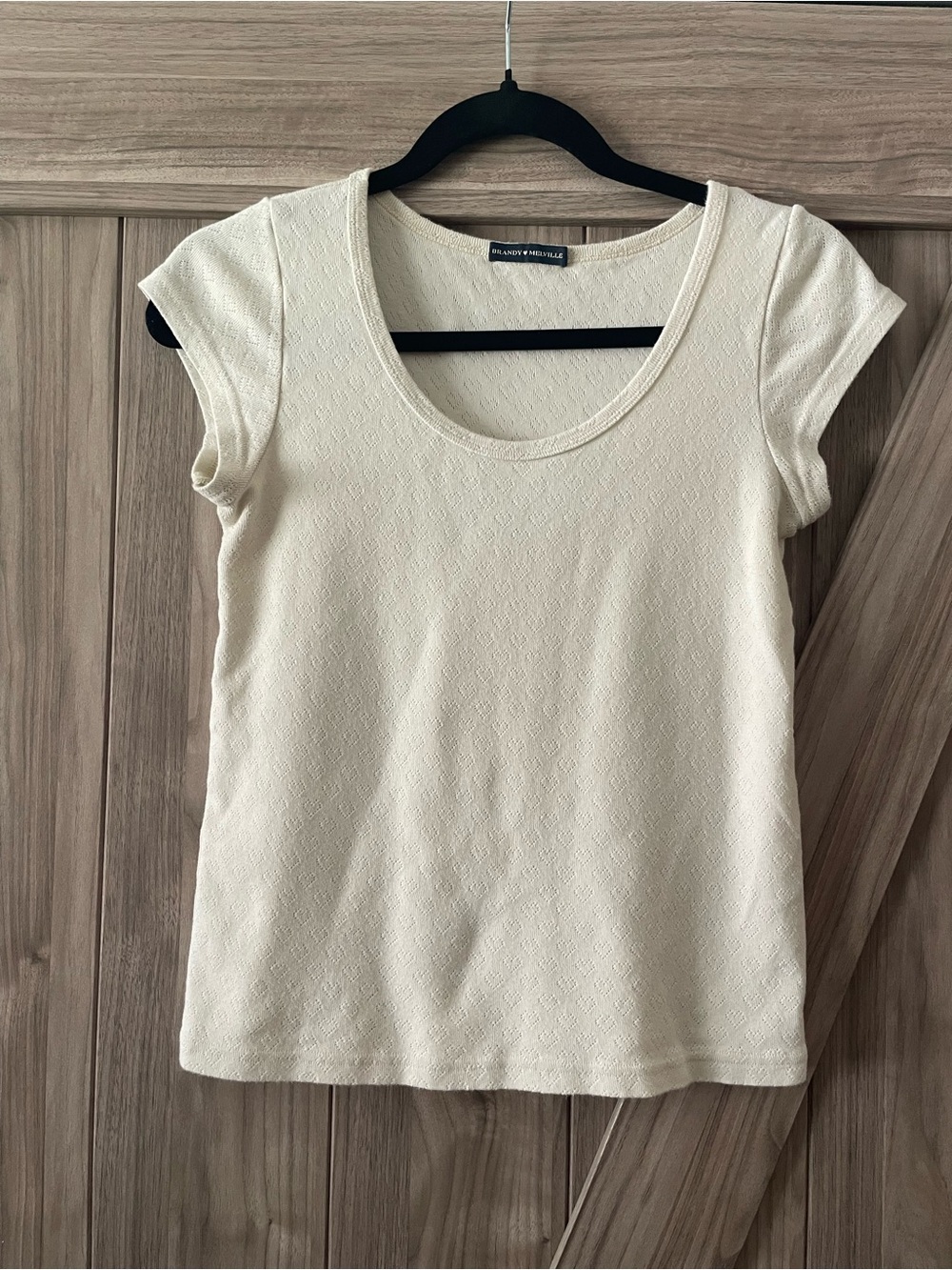 Brandy Melville Cream Scoop Neck Short Sleeve Top